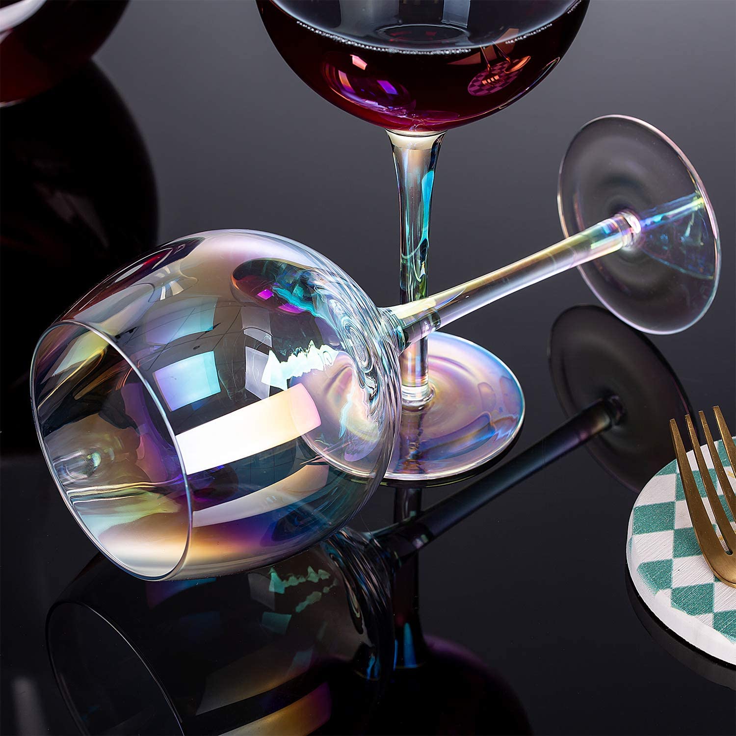 17 Ounce Iridescent Balloon Crystal Wine Glass,for Home Dinning, Bar and Party,Set of 4