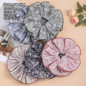 ODM/OEM 韓国風レトロサマーフローラルフォールドハンドメイド女性用パステルカラー生地大きめ多用途ヘアリングタイヘッドバンド - Product Image 1