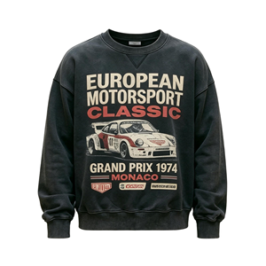 Felpa girocollo da uomo personalizzata con stampa DTG Kornit, grafica vintage auto da corsa effetto lavato, top streetwear motosportivo - Product Image 2