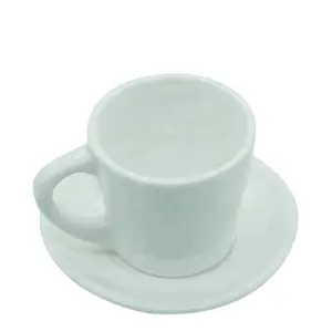 Personalizado mini V forma cerâmica em branco osso sublimação café chá xícara e pires