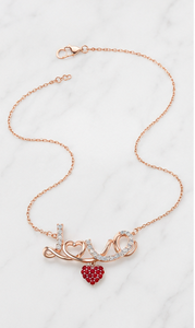 925 Sterling Silver Rose Gold Plated LOVE <b>Necklace</b> with <b>Ruby</b> Red Heart CZ Pendant Romantic Women's Fine Jewelry - Product Image 2