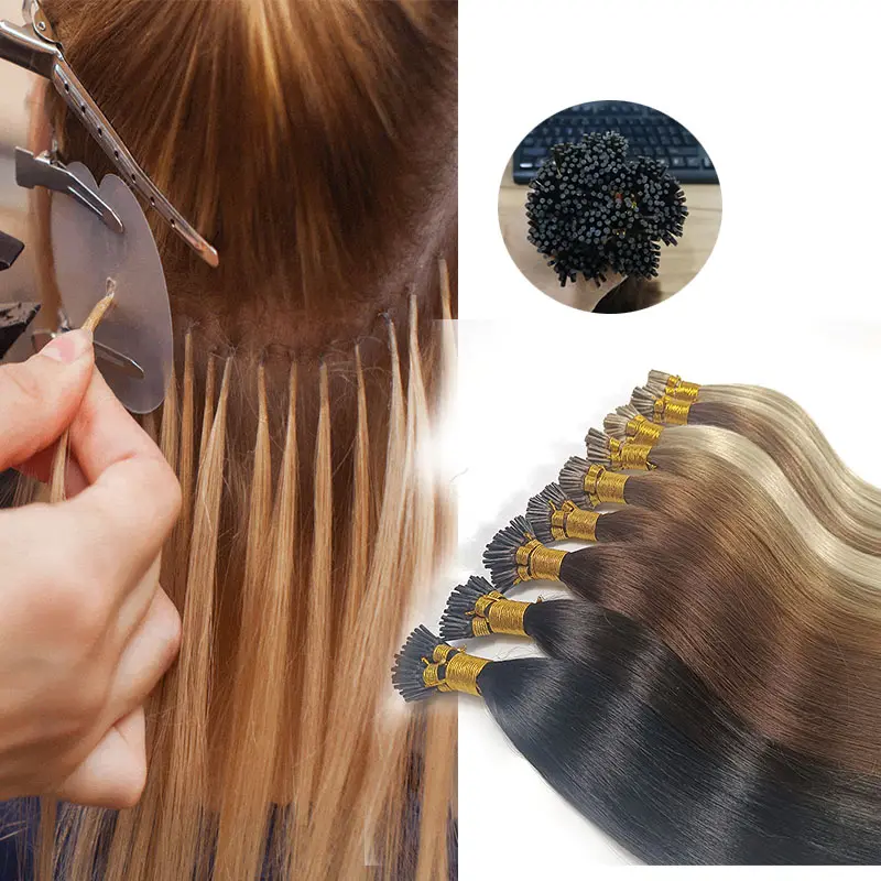 Extensions de cheveux russes Remy non traités, kératine Double étirée, Extensions de cheveux humains, vente en gros
