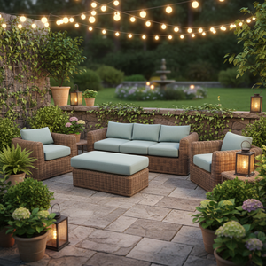 Modern Luxury Villa Dining Outdoor <strong>Garden</strong> Furniture Set Handwoven Wicker Rattan Sofa 5-Piece Sectional <strong>Seating</strong> - Product Image 2