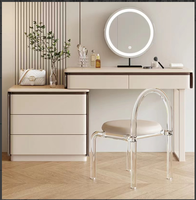Coiffeuse moderne simple en bois massif avec peinture crème éclairée et armoire à seau intégrée pour le maquillage des petits appartements et des chambres à coucher
