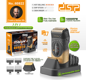 <span class=keywords><strong>Afeitadora</strong></span> <span class=keywords><strong>DSP</strong></span> 3 en 1 con Cabezales Recubiertos de Titanio, 4 Peines Guía y Pantalla LED - Profesional - Product Image 6