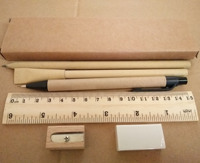 Set de papeterie multifonctionnel en bois pour crayons en carton Stylo à bille Taille-crayon Gomme Papier écologique Coffret cadeau