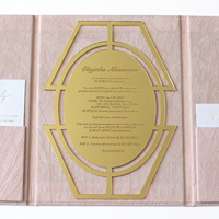Cartes d'invitation de mariage 2026 en acrylique doré effet miroir, personnalisées, texture velours, luxe, faites à la main, couvertures rigides en papier, art