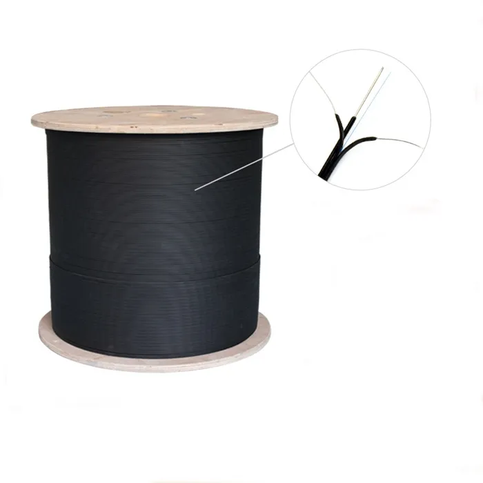 Bonne qualité 1 2 core 1 2 KM G652D G657A FTTH Fiber Optic Drop Cable Strength Member And Messenger Wire Ftth Drop Cable