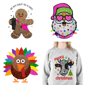 Lấp lánh long lanh giả <span class=keywords><strong>sequin</strong></span> Tuần Lộc Santa bougie Snowman Gingerbread Man giáng sinh thiết kế dtf Nhãn Dán Truyền nhiệt cho áo thun - Product Image 2