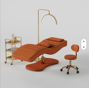 Modern buff Leather Massage Table Spa <b>Bed</b> Luxury Gold Base Curved Eyebrow Lash <b>Bed</b> with Stool Sets - Product Image 4
