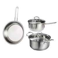 Ensemble de 5 ustensiles de cuisine en acier inoxydable format familial, comprenant une poêle à frire de 18 cm, une casserole de 22 cm et une marmite avec couvercles en verre, pour la cuisine domestique