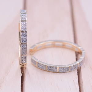 Orecchini alla Moda di Forma Rotonda Bicolore per Donne <span class=keywords><strong>Gioielli</strong></span> Placcati in Oro Vero di Joy Fan Jewelry - Product Image 4