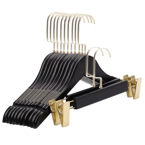 Perchas de madera maciza negra antideslizantes para tiendas de ropa infantil, tiendas de ropa femenina, perchas para abrigos y pantalones - Product Image 2