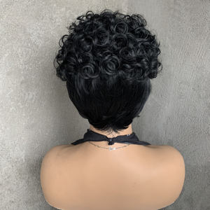Perruque Courte Noire Bouclée pour Femmes Noires, Perruque Synthétique pour Femmes avec Frange, Sans Dentelle Frontale, Cheveux Bouclés, Coupe Pixie de 6 Pouces - Product Image 5