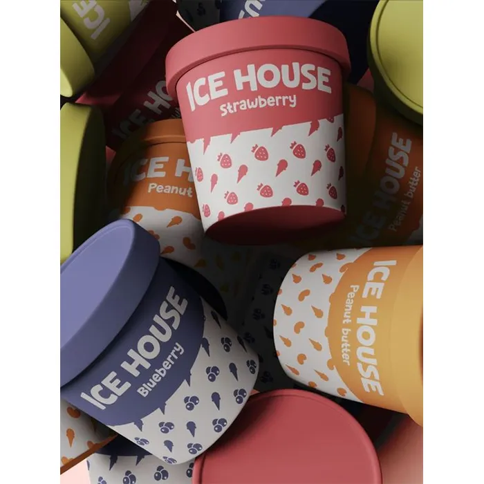 3OZ 100ml Print Ice Cream Paper Cup With Lid And Spoons Manufacture Wholesale Ice Cream Paper Tube Price Parfait Shakes Smoothie