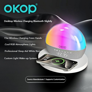 Haut-parleurs <span class=keywords><strong>de</strong></span> bureau à lumière ambiante RVB les plus vendus avec fonction <span class=keywords><strong>de</strong></span> minuterie <span class=keywords><strong>de</strong></span> réveil à chargement sans fil avec bruit blanc - Product Image 4