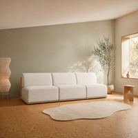 Canapé 3 places en tissu avec base en bois massif, coussin moderne minimaliste, sans accoudoirs, meubles de salon pour la maison