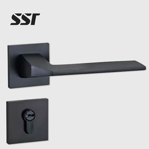 Serrure de porte intérieure moderne de luxe léger, à poignée silencieuse, en aluminium noir et gris, pour hôtel, appartement, villa, facile à installer (SSR) - Product Image 1