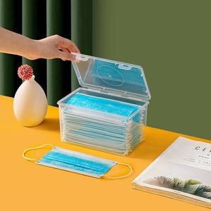 Caja de almacenamiento de mascarillas de plástico transparente, organizador rectangular de escritorio con tapa para mascarillas y cosméticos, color blanco, 145g, fabricado en Zhejiang - Product Image 1