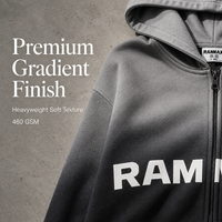 Sweat à capuche zippé RAMAX 480GSM en molleton épais dégradé, veste streetwear, logo personnalisé, vente en gros pour hommes, OEM ODM