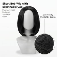 Perruque droite en fibre haute température résistante à la chaleur, avec filet en maille rose ajustable, effet naturel de la ligne des cheveux, pour femmes noires, densité 130%-150%