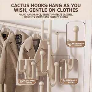 Perchero de pie metálico <span class=keywords><strong>simple</strong></span>, móvil, para dormitorio, con estante para sombreros, para almacenamiento de ropa, doble o individual, para exhibición de ropa, zapatos y baño - Product Image 4