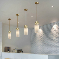 Suspension LED moderne de style chinois en fer et cuivre avec marbre, garantie 3 ans - Tête unique pour salle à manger et comptoir de bar