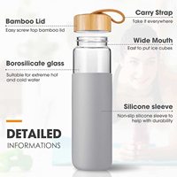 550ml 붕규산 유리 물병 실리콘 슬리브 대나무 뚜껑 포함