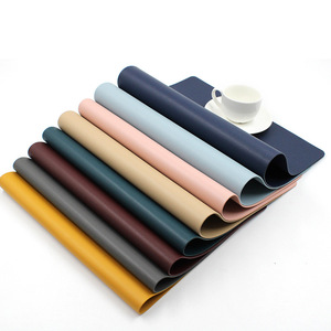 Manteles individuales de cuero PU Teslin en stock, estilo coreano, color liso sencillo, multicolor, aptos para uso doméstico y hotelero. - Product Image 5