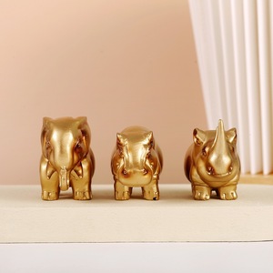 Ensemble de 3 figurines géantes en résine d'éléphants dorés, hippopotames <span class=keywords><strong>et</strong></span> rhinocéros, artisanat africain pour <span class=keywords><strong>la</strong></span> décoration de <span class=keywords><strong>la</strong></span> savane - Product Image 3