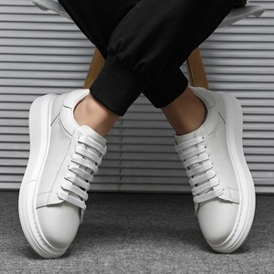 Summer Top-layer Cowhide White Lace-up Durable Sneakers Thick Soles <b>Height</b>-<b>increasing</b> Sports Versatile Business Shoes - Product Image 1