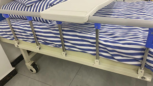 Double Crank Manual Hospital <b>Bed</b> with ABS Head/Foot Boards, Mattress, <b>Side</b> Rails, Dining Table, Casters, and IV Pole. - Product Image 6