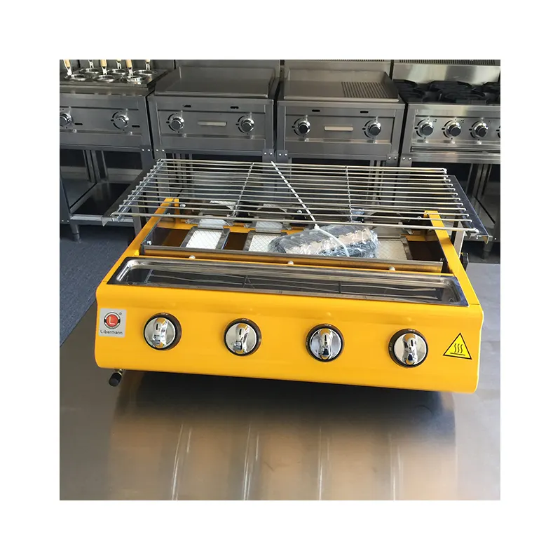 실내 Lpg 가스 그릴 커버 프로판 BBQ 그릴 머신 조정 가능한 4 버너 유리 동남 아시아 핫 세일 레스토랑 바베큐