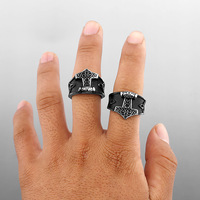 Bague Viking Marteau Thor Ancre Homme Acier Titane, Bande Runique Nordique Bijoux Cadeau Luxe, Grossiste Fournisseur B2B