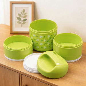 Boîte à lunch cylindrique rose, verte, bleue avec poignée, motif floral, conteneur de repas portable pour étudiants - Product Image 3