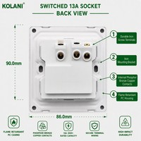 Prise murale britannique Kolani OEM ODM standard UK 13A à 1 interrupteur avec voyant néon, prise murale 3 broches 13A en PC ignifuge