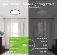 Plafonnier à écran plat LED noir de 12 pouces sélectionnable CCT 3000K/4000K/5000K montage encastré pour placard de cuisine