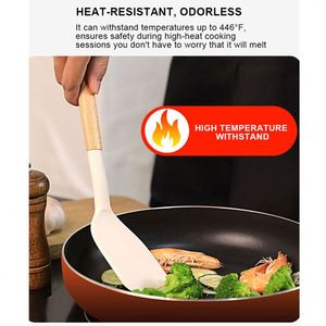 Juego de 7 utensilios de cocina de silicona antiadherentes con mango de madera y resistencia al calor + Accesorios para hornear y cocinar al por mayor - Product Image 3