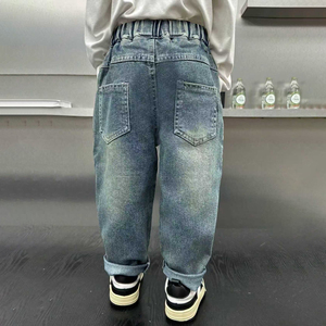 Pantalon en <span class=keywords><strong>jean</strong></span> bleu ample style preppy pour petits garçons de 4 à 7 ans, jeans vintage multi-poches, fabricant direct - Product Image 2