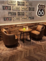 Meubles de café-pub industriels sur mesure, ensemble de sièges en cuir rétro avec table à manger en bois massif