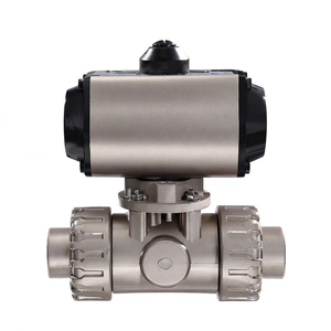 COVNA 40mm 3 Way Pneumatic Actuator PVC Ball <b>Valve</b> Double Union Air Control Ball <b>Valve</b> - Product Image 4