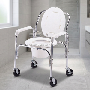 Silla de Inodoro de Aluminio Cromado para Cuidado en el Hogar, con Ruedas, Altura Ajustable, Portátil, Capacidad de 100 kg, para Personas Mayores y Discapacitadas - Product Image 3
