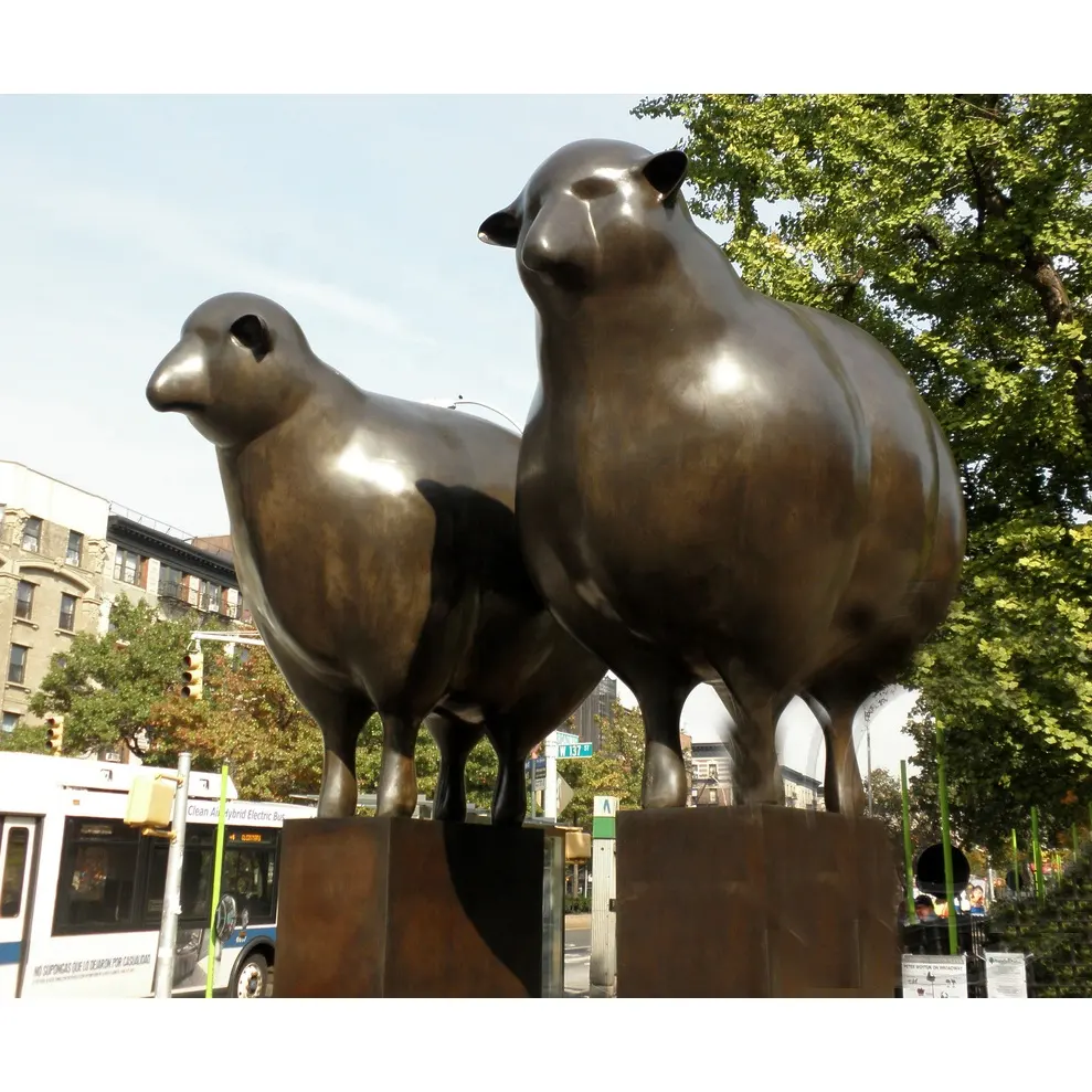 Yaşam boyutu döküm soyut ünlü koyun çifti bronz heykel