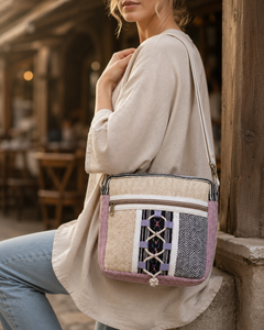 Geometric Pattern Shoulder <b>Bag</b> With Decorative Woven Panels And Adjustable Strap For Women Shopping Travel <b>Work</b> And Casual Wear - Product Image 2