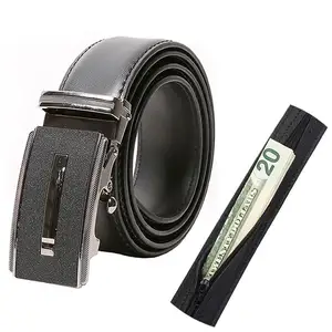 Fast配信Automatic Sliding Custom Hidden Zipper Money Belt Genuine Leather Ratchet Belts For Men