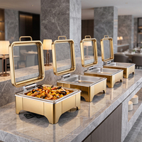 Chauffe-plat carré électrique professionnel en acier inoxydable doré à pieds bas pour buffet, équipement de cuisine pour restaurants