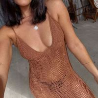 Hete Verkoop Nieuwe V-Hals Kaftan Bikini Cover Up Doorzichtige Rugloze Midi-Jurk Voor Dames Zomer Gehaakte Badmode Vakantiekleding