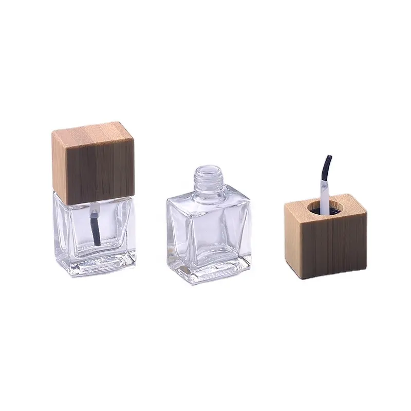 12Ml Lege Bnp Vierkante Glas Nagellak Cosmetische Fles Met Bamboe Deksel