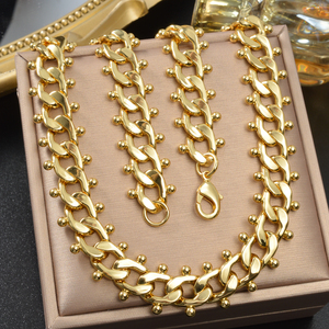 Conjunto de collar y pulseras unisex al por mayor, chapados en oro, con cadena de eslabones y adornos esféricos, finos, uniformes y luminosos. - Product Image 5