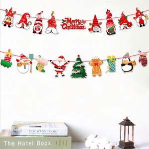 Christmas Banner Garland Decorations for Holiday Party, Paper Cartoon Santa Hanging Flags Christmas Bunting - Product Image 4